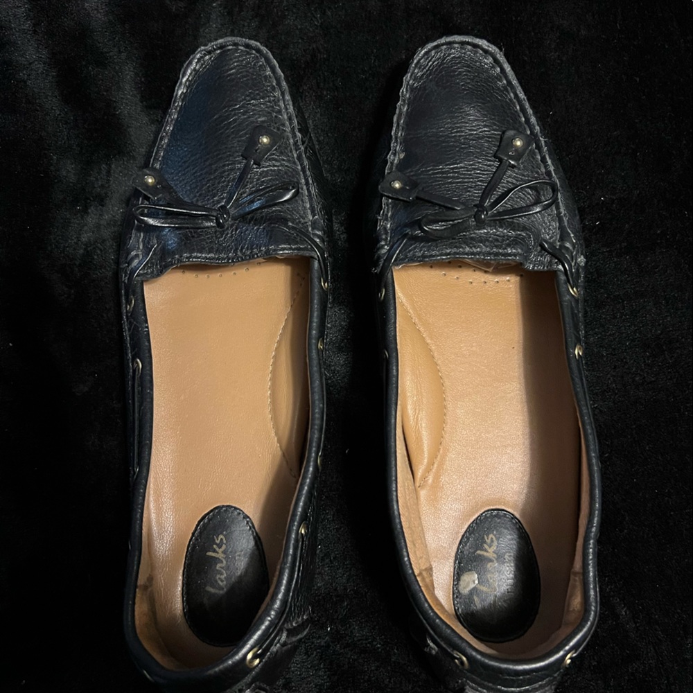 Clarks black loafers size 10